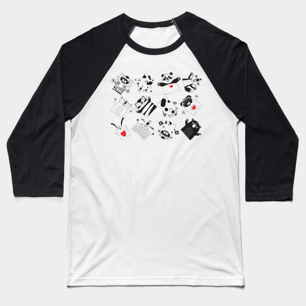 Happy panda and friends Baseball T-Shirt by JessKingArtist